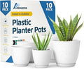 White Gray Plant Pots with Drainage Holes & Saucers 10 Pack, Indoor & Outdoor Stackable Space-Saving Planters for Houseplants & Flowers, (7", 6.7", 6", 5.3", and 4.8" Inches), Durable & Weatherproof