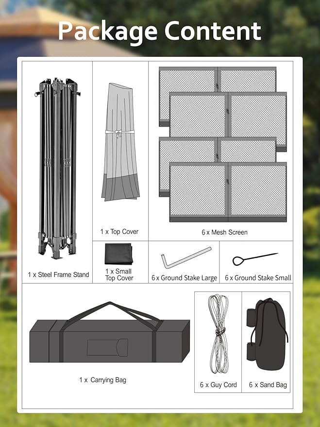 Garvee Pop Up Gazebo Screen Tent,Hexagonal Instant Gazebo Tent with Mosquito Netting Outdoor Canopy,6 Sided Sun Shelter 13x13ft with Mesh Netting,Pavilion Tents for Patio,Green+Beige