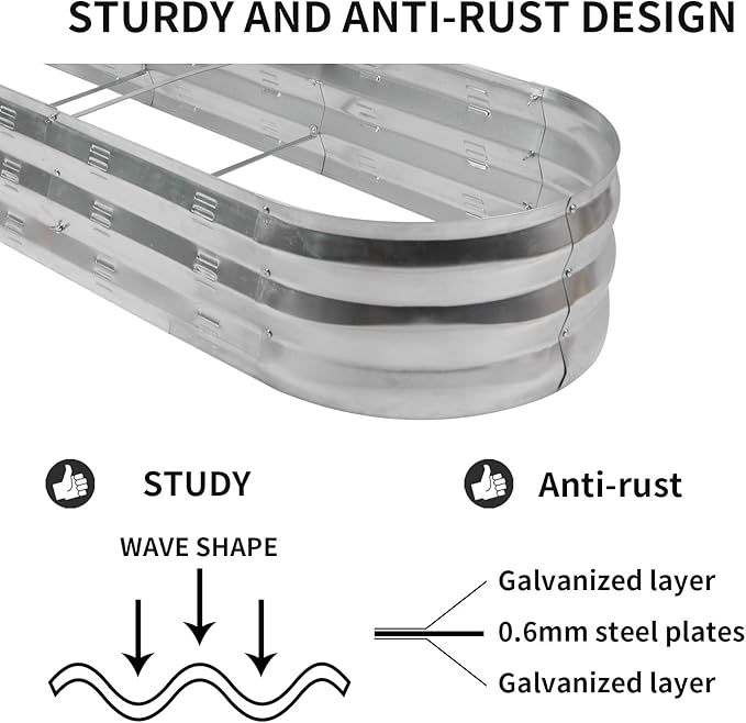 GADI 67-Inch Galvanized Raised Garden Bed, Metal Planter Box for Vegetables and Flowers, Large Outdoor Gardening Kit, Easy DIY Assembly, Weather-Resistant & Rust-Proof