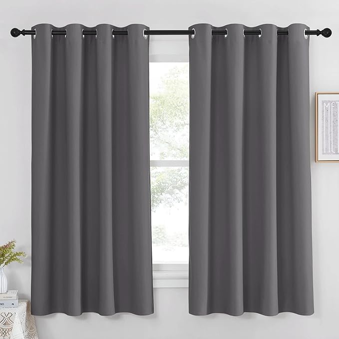 NICETOWN Blackout Window Curtain for Bedroom - (Grey Color) Home Decoration Thermal Insulated Room Darkening Drape/Drapery, W52 x L63 Inch, 8 Grommets/Rings Top, 1 Panel