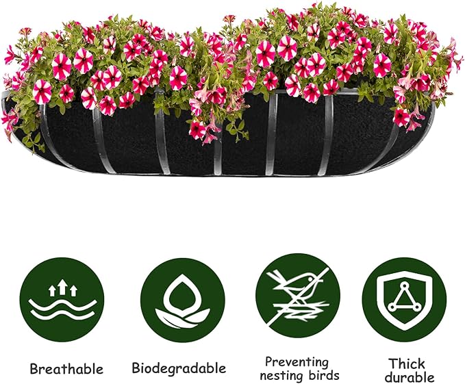 3PCS 36 Inch Planter Basket Liners Fabric Window Box Liners Felt Trough Planter Liner Replacement Black Flower Basket Liner Non-Woven Hanging Plant Liner for Planters Garden Fence - Avoid Bird Nesting