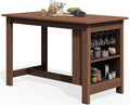 SERWALL Outdoor Bar Table, All Weather HDPE 36" Counter Height Dining Table with Storage and Wine Rack for Patio, Garden, Backyard, Balcony, Poolside, Brown
