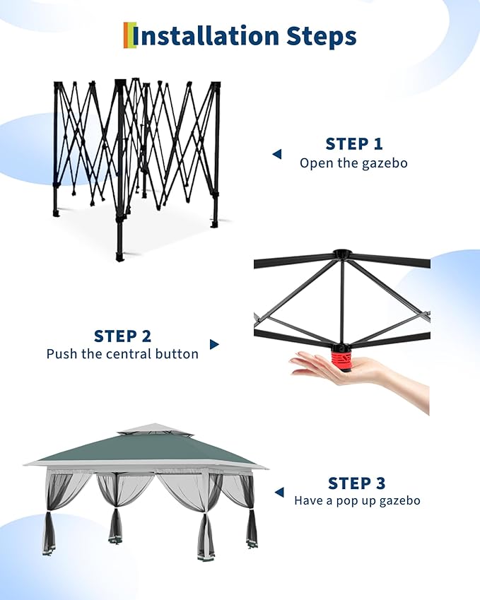 Canopy Tent 12x12 ft, Pop Up Gazebo One-Push Setup with 4 SandBags for Backyard Parties and BBQs, Mosquito Netting & Height Adjustable - Green
