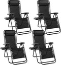 NEWBULIG Zero Gravity Chair Set of 4, Lounge Chair Folding Portable Adjustable Camping Reclining Chairs with Adjustable Pollow, Mesh Back, Cup Holder Trays Lawn Patio Chair for Pool Beach - Black