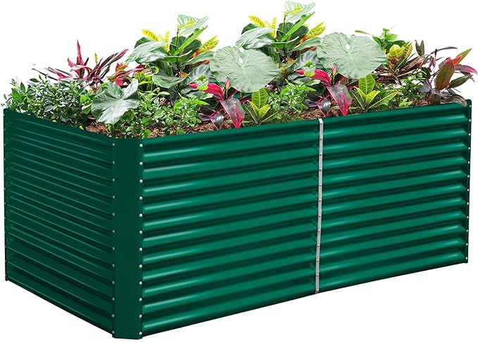 Land Guard 8x4x3ft Rectangular Galvanized Raised Garden Beds, Large-Capacity Metal Planter Box Outdoor, Durable Deep Raised Garden Bed 3ft Tall, Raised Beds for Gardening Vegetables, Forest Green