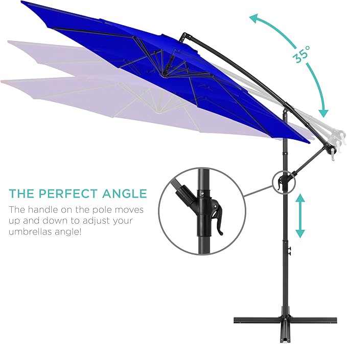 Best Choice Products 10ft Offset Cantilever Hanging Market Patio Umbrella, 8 Sturdy Ribs, Easy Adjustment - Resort Blue