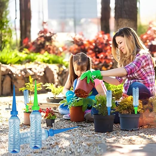 24 Pack Self Watering Spikes for Indoor/Outdoor Plants,Self Watering Planter Insert with Adjustable Drip Valve,Auto Vacation Plant Watering Devices,Plants Water System,Self-Watering Stakes