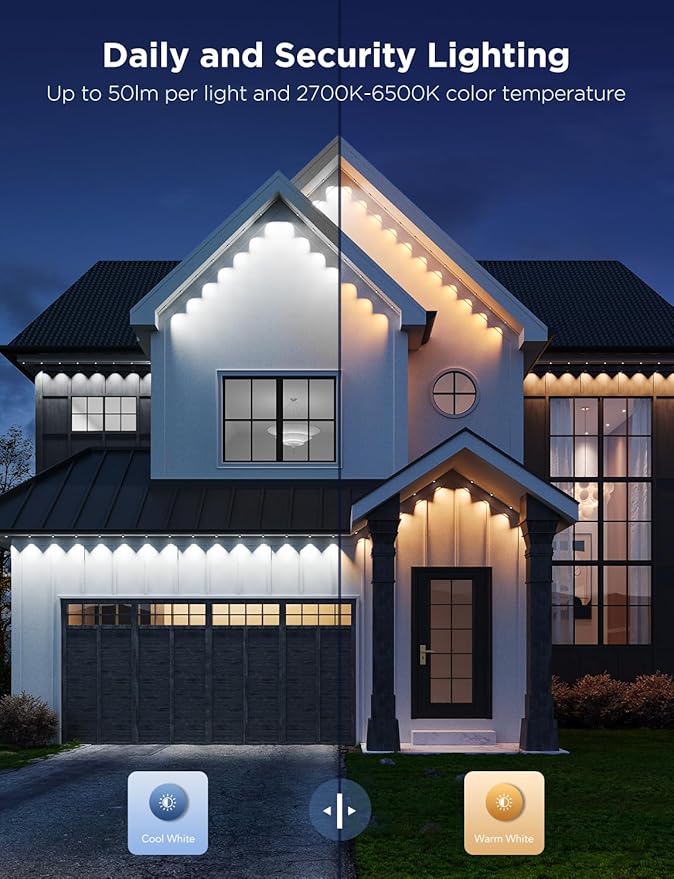 Govee Permanent Outdoor Lights Pro, 100ft with 60 RGBIC LED Lights for Daily and Accent Lighting, 75 Scene Modes for Outdoor Decor, IP67 Waterproof, Works with Alexa, Google Assistant, Matter, Black