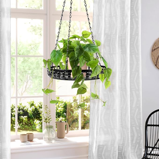 Metal Plant Hanger Indoor Outdoor, Plant Hanger for Indoor Outdoor Plants, Flower Pot Hanging Plant Holder, Hanging Plant Shelf, Black, 1pcs