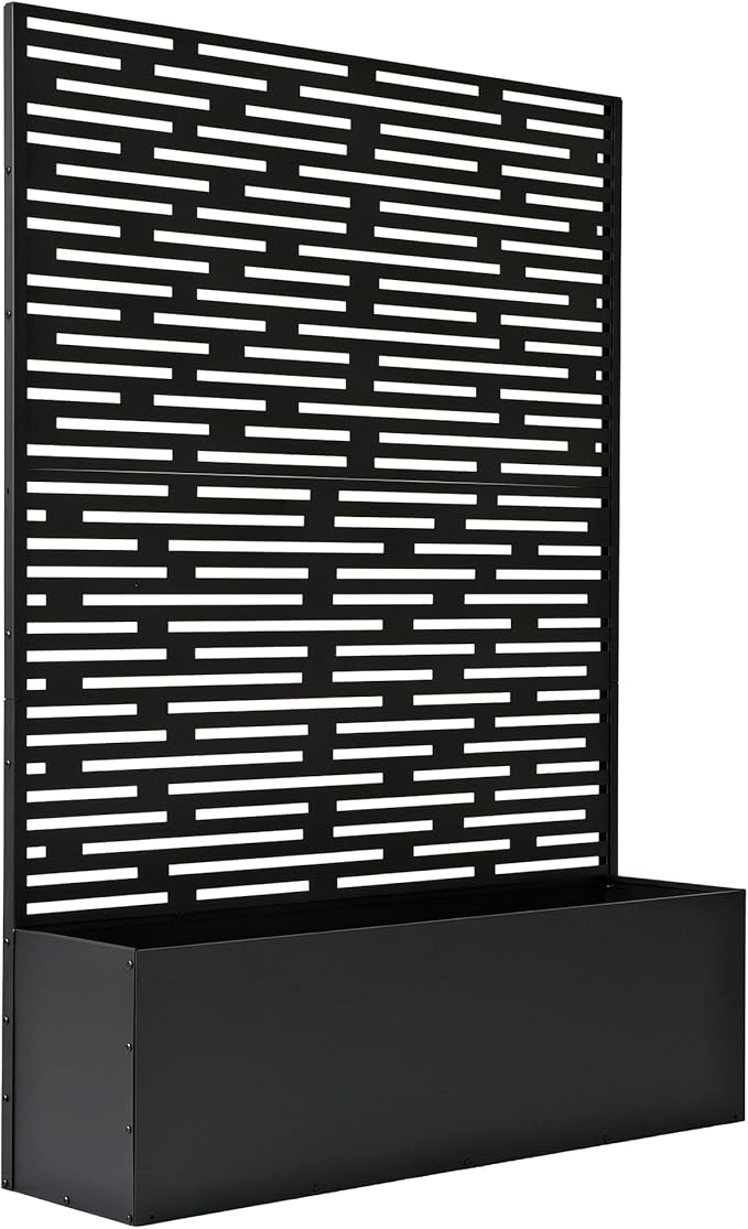 Oakland Living 6 ft. X 4 ft. Black Freestanding Metal Privacy Screen Room Divider with Flower Box