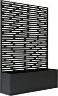 Oakland Living 6 ft. X 4 ft. Black Freestanding Metal Privacy Screen Room Divider with Flower Box