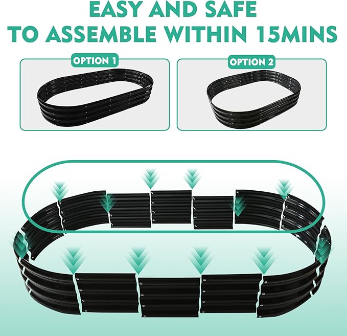 6X3X1 FT Oval Galvanized Metal Garden Raised Bed/Plant Box for Planting,36 Inches Diameter Iron Fire Pit Ring,Small Animal Fence-3 in 1 Modular Design in Black (Black, 72X36X11.5 Inches)