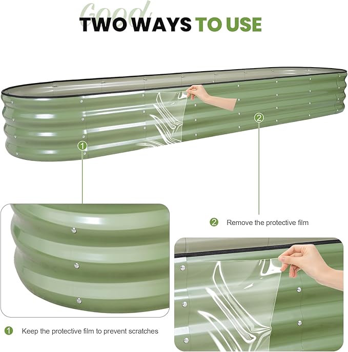 G GOOD GAIN Raised Garden Beds - 8x2x1ft Galvanized Planter Boxes Kit with Protective Tape & Gloves & Tools | Oval Metal Outdoor Raised Bed for Gardening Vegetables, Fruits, Flowers, Herbs, Oliver