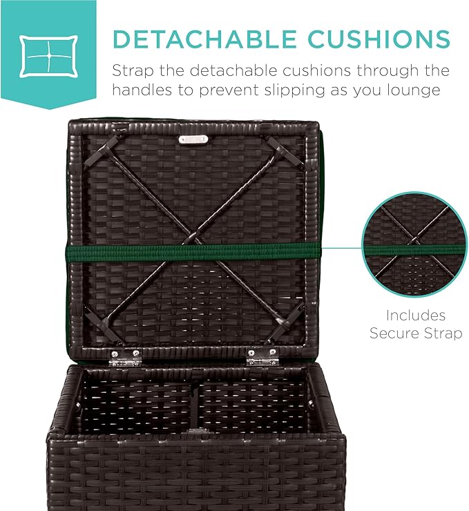 Best Choice Products Set of 2 Wicker Ottomans, Multipurpose Outdoor Furniture for Patio, Backyard, Additional Seating, Footrest, Side Table w/Storage, Removable Cushions - Midnight Green/Brown