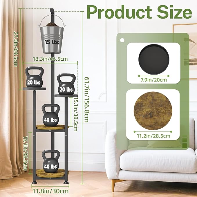 iDavosic.ly 4 Tier Hanging Plant Stand Indoor, Tall Vertical Corner Metal Flower Heavy Duty Pot Holder Shelf for Patio Porch Living Room, Modern Black & Rustic Brown - Round