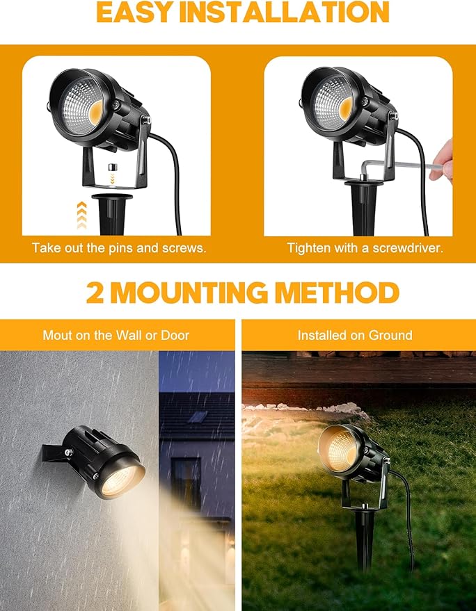 12W Low Voltage LED Landscape Lights - 12V Super Warm White Spotlight Landscape Lighting, IP65 Waterproof Christmas Decorative Lights Outdoor Indoor for Tree Garden Yard Pathway, 4 Pack with Connector