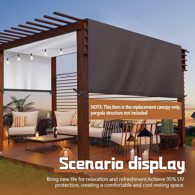 Universal Pergola Replacement Canopy Outdoor Canopy Shade Cover Waterproof Shade Top Cover for Outdoor Patio Porch Backyard(12 x 10 ft,Coffee)