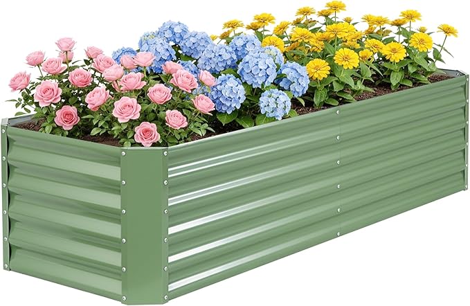 ZORMY 6×2×1.4ft Galvanized Raised Garden Bed Kit, Metal Planter Boxes Outdoor, High Raised Beds for Vegetables, Fruits, and Flowers - LotusGreen