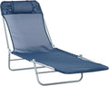 Outsunny Folding Chaise Lounge Chair, Pool Sun Tanning Chair, Outdoor Lounge Chair with Reclining Back, Breathable Mesh Seat, Headrest for Beach, Yard, Patio, Dark Blue