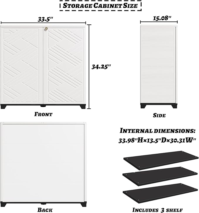 Outdoor/Indoor Storage Box,Resin and Plastic Storage Cabinet Waterproof,Outdoor Cabinet for Patio/Garden/Balcony/Backyard/All Room(with 3 Shelves)-White