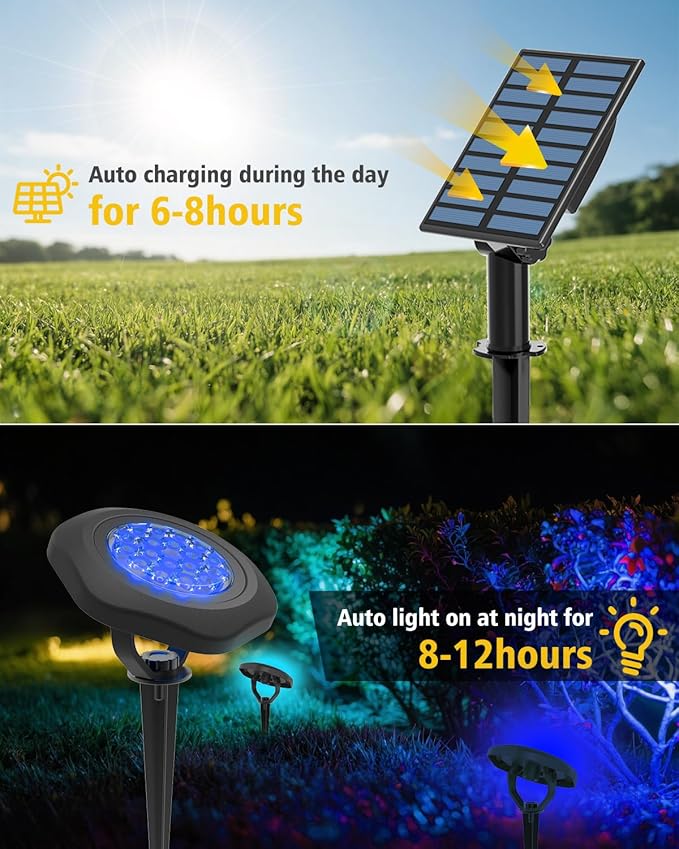 CORESLUX Solar Spot Lights Outdoor Waterproof IP68, 3-in-1 LED Color Changing Solar Landscape Lights, 2 Light Modes Landscape Path Lights for Outside Garden Yard Pond Pathway