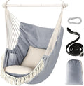 Chihee Hammock Chair Hanging Swing Max 500 Lbs 2 Cushions Included Metal Spreader Bar with Anti-Slip Grooves Portable Hanging Chair Side Pocket Large Macrame Bohemian Chair Indoor Outdoor