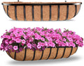 2pcs 30' Planter, Metal Window Box with Coco Liner, Wall Planter for Outdoor Indoor Balcony, Rustic Horse Trough Style