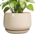 G EPGardening Ceramic Plant Pots - 9 Inch Round Planter, Ceramic Flower Pots with Drainage and Saucer, Modern Indoor Outdoor Planter, Room Decor, Home Gifts, Beige