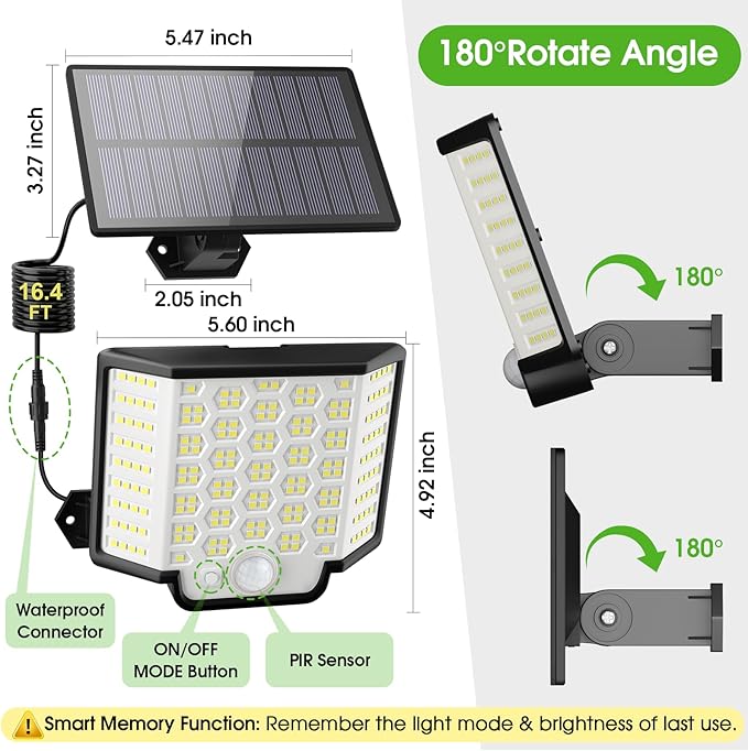 Solar Lights Outdoor Waterproof, 186 Bright LEDs Dusk to Dawn Motion Security Flood Lights with Remote for Outside, Garage,Yard,Patio, 4 Pack