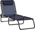 Outsunny Folding Chaise Lounge Chair, Patio Sun Tanning Chair, Outdoor Chaise Lounger with 4-Position Reclining Back, Breathable Mesh Seat for Beach, Poolside, Yard, Dark Blue