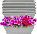 Window Box Planter, 6 Packs 17 Inches Rectangle Planters Box with Drainage Holes and Trays, Vegetable Planters for Windowsill Patio Garden Home Decor Porch Yard Light Gray