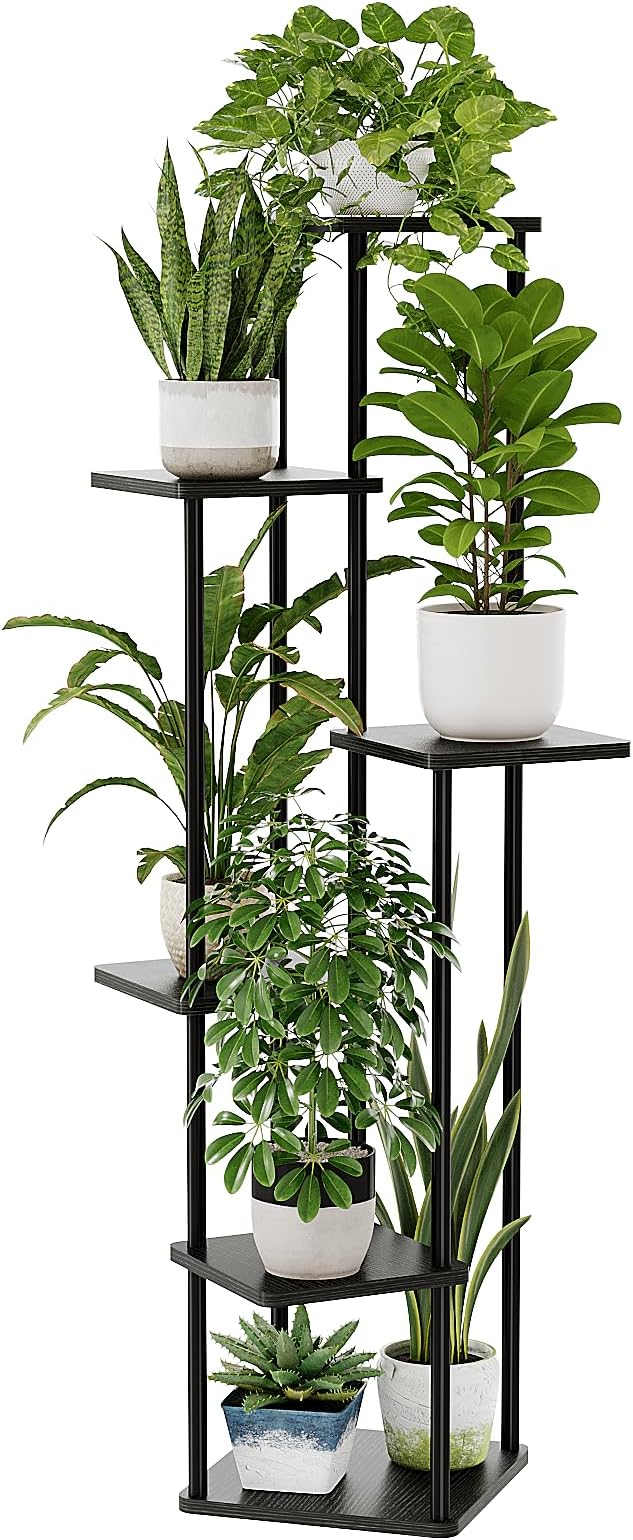 Bamworld Tall Plant Stand Indoor 6 Tier Plant Holder for Multiple Plants Corner Shelf Stand for Patio Garden Balcony Living Room Bedroom Dark Brown