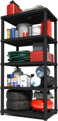 IRIS USA 5-Shelf Extra Heavy Duty Deep Plastic Storage Shelves, 1000lb Capacity, 75" H x 36" W x 24" D, Large Modular Shelving Unit Storage Organizer for Garage, Home, Warehouse & Gym, Rack - Black