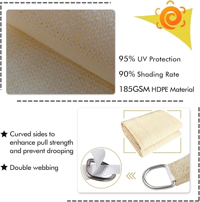 KANAGAWA 14'X20' Cream Custom Size Sun Shade Sail Rectangle UV Block Canopy Cover for Patio Backyard Lawn Garden Outdoor (Customized Available)