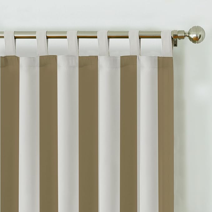 Elrene Home Fashions Highland Stripe Indoor/Outdoor Curtain Panel, 50 inches X 108 inches, Natural