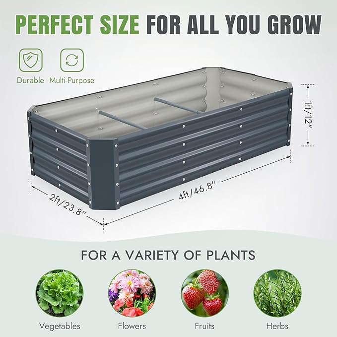 INNO STAGE 4×2×1ft Galvanized Raised Garden Bed Kit, Galvanized Planter Raised Garden Boxes Outdoor, Large Metal Raised Garden Beds for Vegetables, Flowers, Herbs, and Succulents, Grey