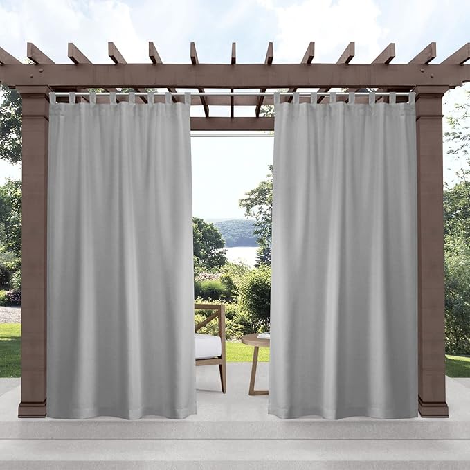Exclusive Home Cabana Solid Indoor/Outdoor Light Filtering Hook-and-Loop Tab Top Curtain Panel Pair, 54"x144", Cloud Grey