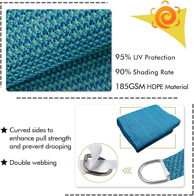 KANAGAWA 12'X22' Turquoise Mix Custom Size Sun Shade Sail Rectangle UV Block Canopy Cover for Patio Backyard Lawn Garden Outdoor (Customized Available)