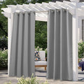 NICETOWN 120" L Outdoor Curtain for Patio Waterproof, Thermal Insulated Stainless Steel Grommet Blackout Outdoor/Indoor Curtain Privacy Protect for Landscape, 1 Panel, 52" Wide, Silver Grey