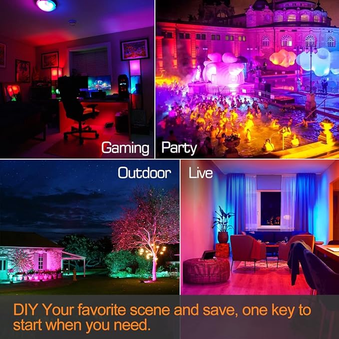 Led Flood Light 30W, 300W Equivalent 3000 LM Outdoor Color Changing Led Stage Landscape Lights, Bluetooth RGBW Smart Floodlights 2700K & 16 Million Colors&Timing& Music Sync, IP66，US 3-Plug (6 Pack)