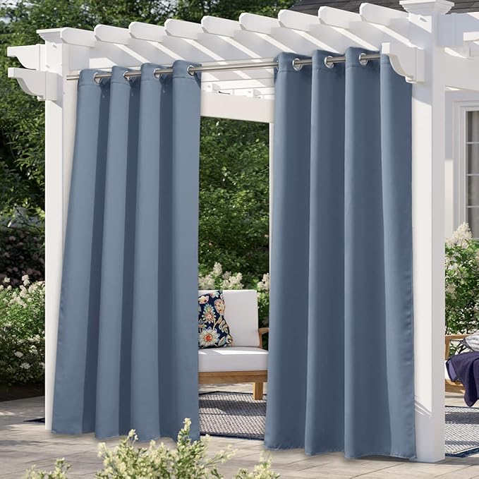 NICETOWN Outdoor Patio Curtain Waterproof, Blackout Weatherproof Porch Decor Thermal Insulated Outside Covering Privacy Shades for Gazebo Garden Deck, W52 x L72 inches, Stone Blue, 1 Panel