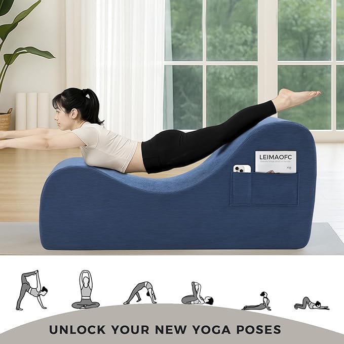 Yoga Chairs for Adults, Ergonomic Chaise Lounge Chair Indoor with Side Pocket, Lumbar Pillow, Ottoman, Yoga Chair Perfect for Stretching, Relaxation, Exercise, Used in Bedroom, Living Room (Blue)