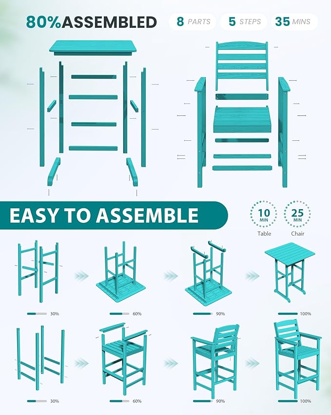 SERWALL 5 Pieces Adirondack Bar Chairs Set, Aruba