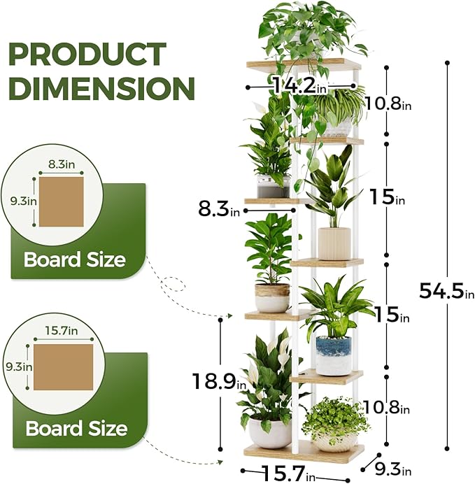 Bamworld Tall Plant Stand Indoor, 7 Tier Plant Shelf for Multiple Plants, Tiered Flower Pot Stands for Patio Garden Balcony Living Room Bedroom, White