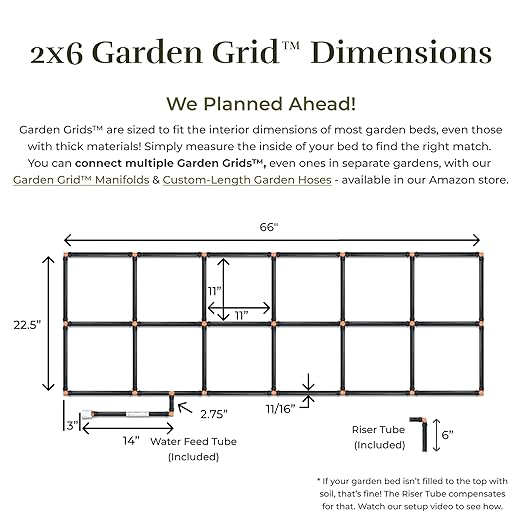 Garden Grid Watering System | Raised Garden Bed Drip Irrigation System – But Better | Pre-Assembled, Waters Every Plant Evenly, 1-Minute Setup | Square Foot Gardening Grid | US-Made (Standard, 2x6)