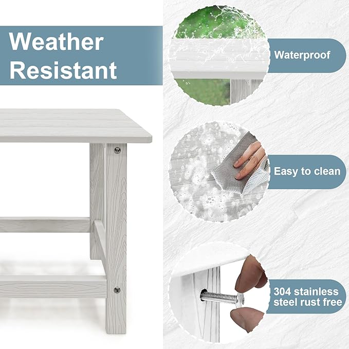 Adirondack Side Table - HDPS Weather Resistant, End Table for Patio, Pool, Deck, Porch, Indoor/Outdoor Use, White