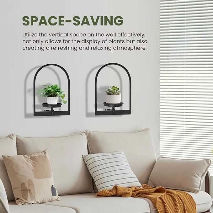 Wall Planters for Indoor Plants Set of 2, Hanging Planter for Indoor Plant Stand Plants Wall Decor - Premium Metal Hanging Plant Holder (Semi-Round)