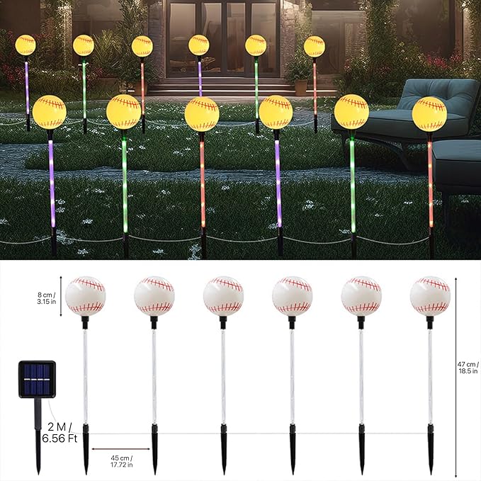 Solar Lights Outdoor, Baseball Theme LED Stake Light for Garden Yard Pathway Patio Walkway Landscape Decoration