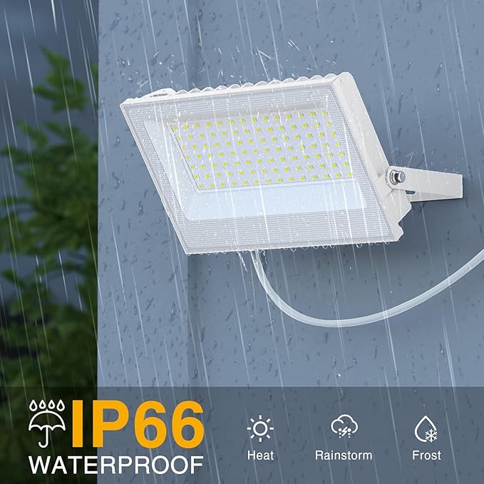 Onforu 120W Flood Lights Outdoor,12000lm White LED Work Light with Plug, 6500K Daylight White LED Flood Lighting, IP66 Waterproof Security Yard Lights for Yard Garage Stadium 2 Pack