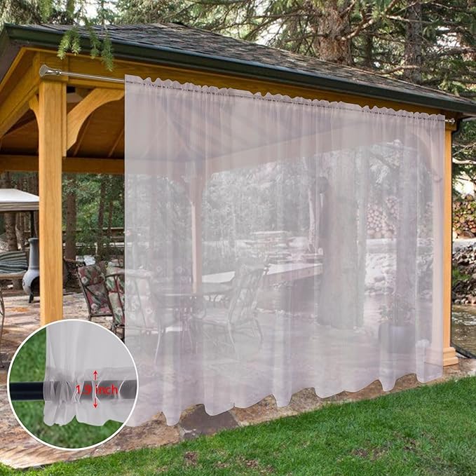 SpaceDresser Waterproof Outdoor Sheer Curtains for Patio - 2 Panels Rod Pocket Indoor Voile Sheer Curtain for Living Room,100W x 96L inch, Silver Grey